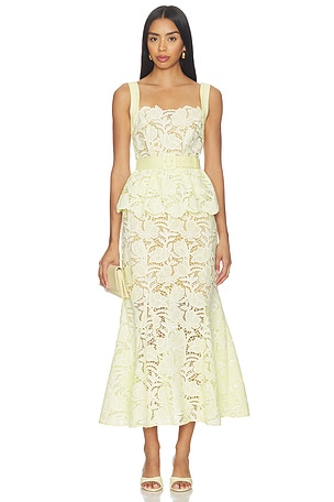 Yellow Lace Peplum Midi Dress self-portrait