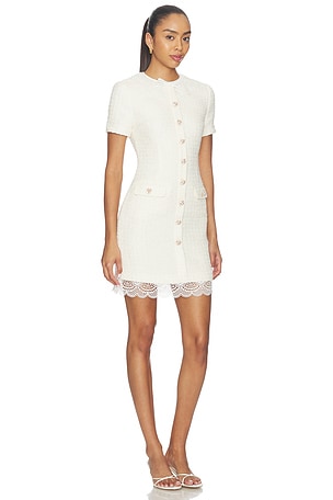 self-portrait Cream Boucle Lace Trim Mini Dress in Cream