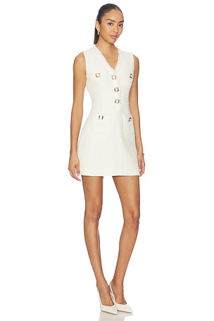 self-portrait Cream Sleeveless Boucle Mini Dress in Cream