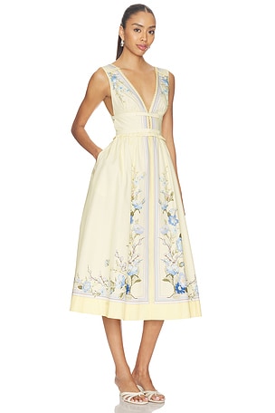 self-portrait Yellow Floral Cotton Midi Dress in Lemon