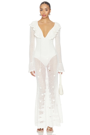 White Floral Crochet Dress self-portrait