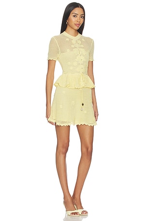 self-portrait Yellow Floral Crochet Mini Dress in Lemon