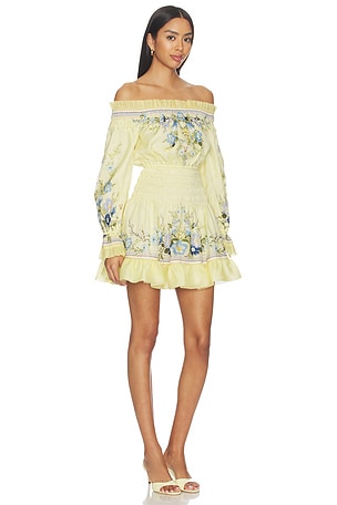 self-portrait Yellow Floral Organza Ruffle Mini Dress in Lemon