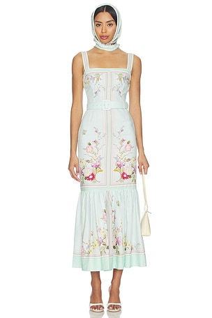 Mint Floral Linen Dress self-portrait