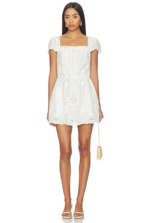 White Ramie Mini Dress self-portrait