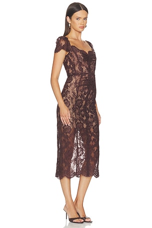 self-portrait Brown Floral Lace Midi Dress in Brown