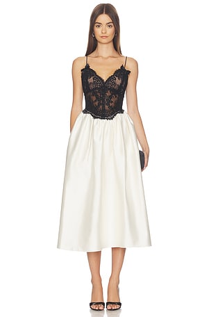 Cream Taffeta Contrast Lace Midi Dress self-portrait