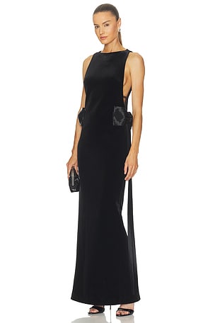 Black Velvet Bow Sides Maxi Dress self-portrait