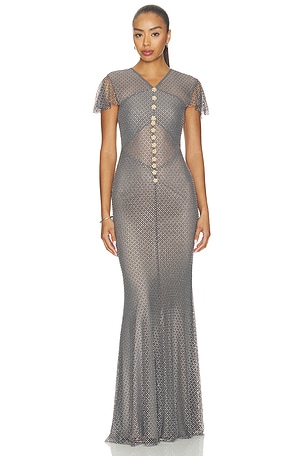 Grey Rhinestone Fishnet Maxi Dress self-portrait