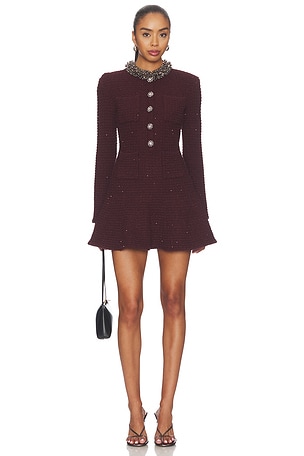 Burgundy Textured Knit Embellished Mini Dress self-portrait