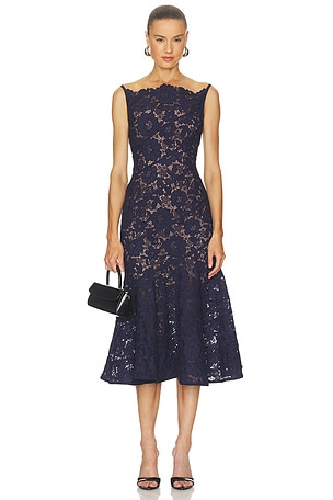 Navy Spiral Lace Midi Dress self-portrait