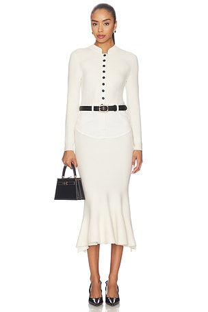 Cream Knit Denim Insert Midi Dress self-portrait