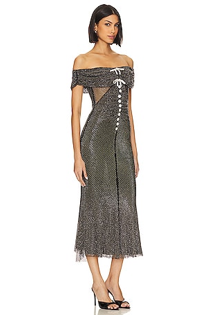 self-portrait Diamante Midi Dress in Black