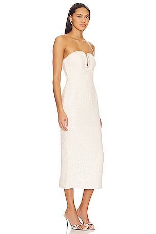 self-portrait Sequin Boucle Midi Dress in Cream