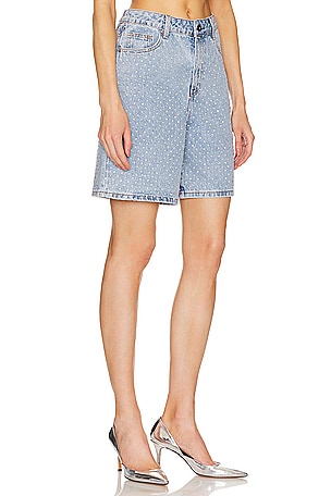 self-portrait Rhinestone Short in Denim-Light