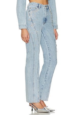 self-portrait Crystal Embellished Denim Jeans in Blue