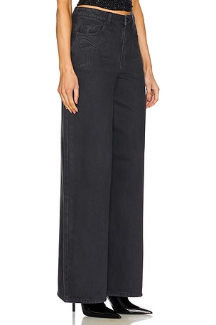 self-portrait Bow Motif Wide Leg in Charcoal