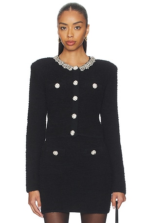 Black Crystal Trim Cardigan self-portrait