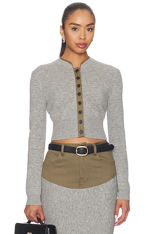 Grey Contrast Placket Cardigan self-portrait