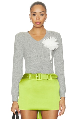 Grey Flower Wool Jumper self-portrait