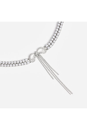 self-portrait Double Crystal Bow Choker in Metallic Silver