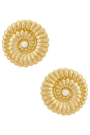 Gold Pearl Shell Earrings self-portrait