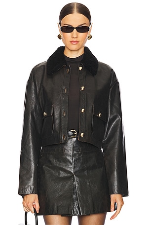 Leather Faux Shearling Jacket self-portrait