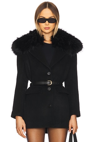 Faux Fur Collar Coat self-portrait