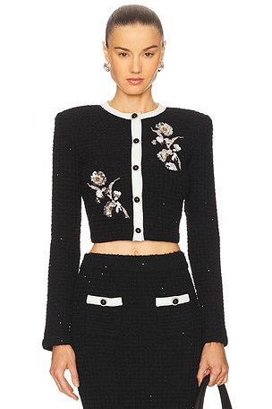 Black Floral Textured Knit Jacket self-portrait
