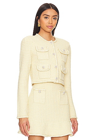 self-portrait Textured Knit Jacket in Yellow