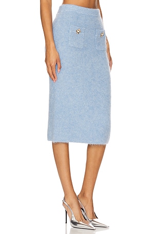 self-portrait Soft Knit Midi Skirt in Blue