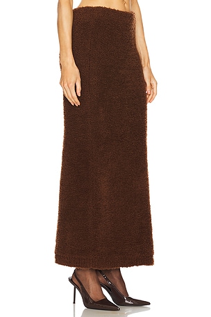 self-portrait Fluffy Knit Midi Skirt in Brown