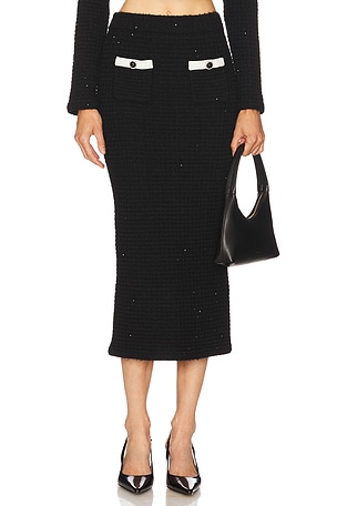 Black Textured Knit Midi Skirt self-portrait