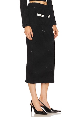 self-portrait Black Textured Knit Midi Skirt in Black