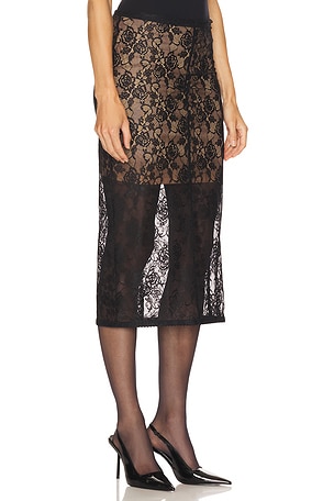 self-portrait Floral Lace Midi Skirt in Black