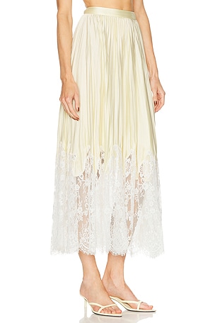 self-portrait Yellow Satin Lace Midi Skirt in Yellow