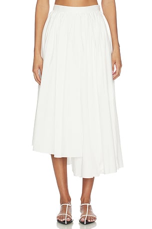 White Cotton Poplin Midi Skirt self-portrait