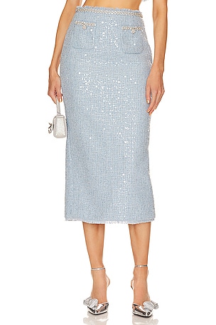 self-portrait Sequin Boucle Midi Skirt in Blue REVOLVE