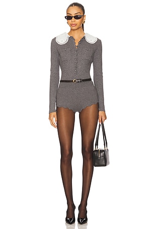 Grey Wool Knit Playsuit self-portrait