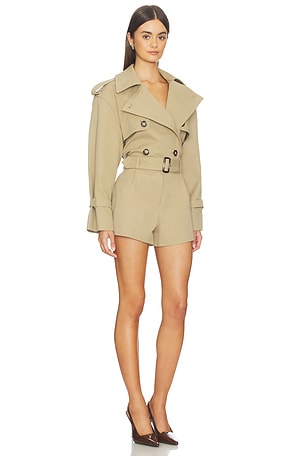 self-portrait Beige Cotton Playsuit in Beige