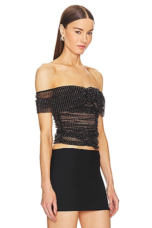 self-portrait Rhinestone Fishnet Top in Black