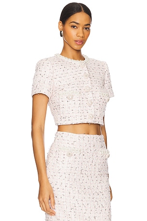 self-portrait Boucle Pearl Top in Pink