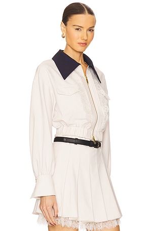 self-portrait Contrast Collar Top in Neutral,Ivory