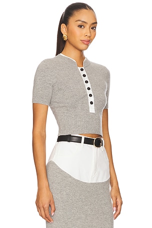 Self-portrait top de punto de manga corta en color gris