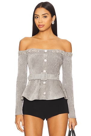 Chenille Knit Crystal Trim Top self-portrait