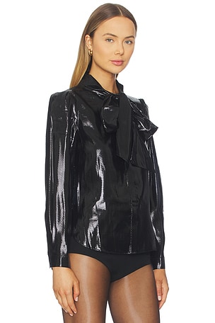 self-portrait Metallic Pussy Bow Blouse in Black. Size US 8/ UK 12. Also