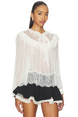 self-portrait Georgette Lace Blouse en Blanc