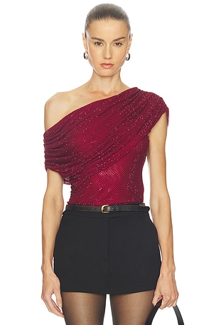 Burgundy Rhinestone Drape Top self-portrait