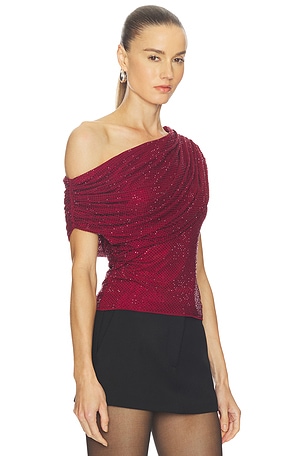 self-portrait Burgundy Rhinestone Drape Top in Burgundy. Size US 12/ UK 16. Also