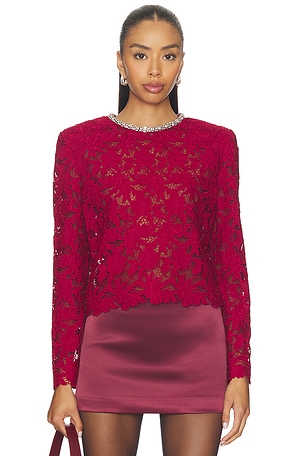 Red Lace Crystal Trim Top self-portrait